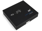 MONTBLANC - ALBERT EINSTEIN: 2012 limited edition [#10/1500] rollerball pen, the barrel platinum-plated with many engravings of Einstein's most famous formulas including E = mc2, the cap featuring a pattern in dark blue lacquer visualising the curvature o