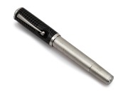 MONTBLANC - ALBERT EINSTEIN: 2012 limited edition [#10/1500] rollerball pen, the barrel platinum-plated with many engravings of Einstein's most famous formulas including E = mc2, the cap featuring a pattern in dark blue lacquer visualising the curvature o - 3