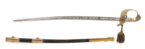 A Dutch naval officer's sword (M1882) and scabbard, 19th/20th century, 92cm long.