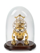 EVANS of HANSWORTH (attributed), scroll frame time only skeleton clock, finely finished wheelwork of six crossings, London style pendulum with transport lock, fretted silvered brass chaptering with engraved Roman numerals and fleur di lis hour hand, circa