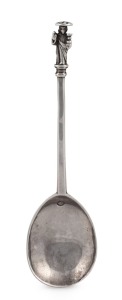 An impressive antique English sterling silver St. John apostle spoon, made by Francis Jackson of London in 1562, bearing later inscription "I*C" over "B*S, 1647", 17.5cm long, 58 grams.