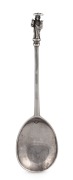 An impressive antique English sterling silver St. John apostle spoon, made by Francis Jackson of London in 1562, bearing later inscription "I*C" over "B*S, 1647", 17.5cm long, 58 grams.
