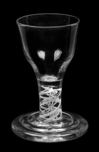 An antique English toastmaster's glass with double air twist stem, 18th/19th century, 9.5cm high.
