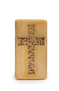 An antique Chinese carved ivory calling card case with cross decoration, mid 19th century, ​​​​​​​8.5cm high.