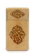 An antique Chinese carved ivory calling card case with cross decoration, mid 19th century, ​​​​​​​8.5cm high. - 2