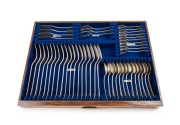 Antique sterling silver cutlery, housed in an impressive oak canteen, circa 1900, (118 pieces). This set was made for Benjamin Jewellers of Melbourne, who were leading diamond merchants of the day and has been handed down through the family. 6160+ grams t - 4