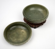 An antique Chinese carved jade box on carved timber stand, 19th/20th century, ​​​​​​​5.5cm high, 12cm wide, 9cm high including stand. - 3