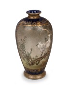 SATSUMA antique Japanese earthenware vase decorated with birds and chrysanthemums
