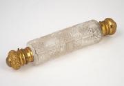 An antique Bohemian cut crystal double ended scent bottle with gilt metal tops, 19th century, 15cm long. - 2
