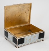 An Art Deco silver and enamel box with Chinese carved hardstone Buddha finial, interior with gold wash finish, circa 1920s, ​​​​​​​10.5cm wide, 351 grams total. - 4