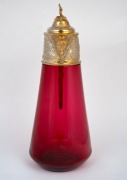 An antique ruby glass claret jug with ornate gilded silver top, 19th century, ​​​​​​​31cm high. - 2