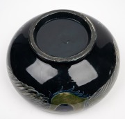 MOORCROFT stunning "Peacock Feather" pattern pottery bowl on dark blue ground developed at Cobridge in 1918, impressed "Moorcroft, Burslem", featured in the Paul Atterbury publication "Moorcroft Pottery A Guide To The Pottery Of William and Walter, 1897 - 6