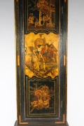A George III London longcase clock with chinoiserie decoration on blue ground adorned with romantic scene vignettes. Attractive pagoda hood with central sound fret to the pediment decorated with gilt gesso spires and finials. Break arch dial with applied - 3