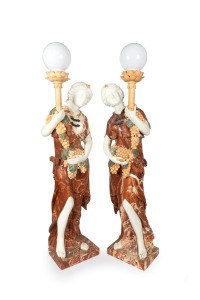 An impressive pair of figural Italian marble statue lamps, 20th century, ​​​​​​​172cm high