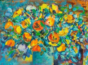 ARTIST UNKNOWN, (floral study), oil on board, 47 x 63cm, 70 x 86cm overall.