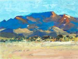 DAVID MOORE, (mountain scene), oil and gouache on paper, signed lower right "Moore, '91", 54 x 72cm, 76 x 96cm overall.
