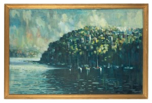 PETER COSTELLO Sydney Harbour, oil on board, signed lower right "P. Costello", 61 x 94cm, 67 x 100cm overall.