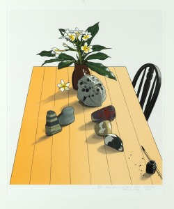 DAVID ROSE (1936-2006), Frangipani and Beach Stones, Old Bar, silkscreen, 9/80, signed and titled lower right "David Rose, 1991", 68 x 57cm, 91 x 80cm.