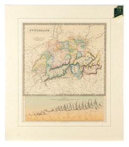 Group of maps, all hand-coloured steel engravings, comprising "Spain and Portugal", "Persia and Cabool", and "Switzerland"; all window-mounted, the largest 81 x 70.5cm overall. (3 items)