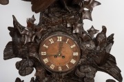 An antique German Black Forest carved timber mantle clock with game bird decoration, with period but replaced French eight day movement, 19th century, - 3