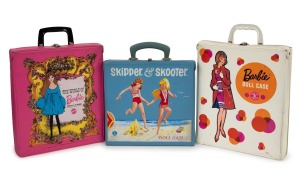 SKIPPER & SKOOTER vintage Australian made doll case with contents; together with a 1968 "World of Barbie" doll case (empty), and Barbie doll case (empty) (3 items).