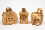 Three Japanese carved ivory figural netsuke, 20th century, the largest 4cm high. - 2
