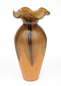 An orange art glass vase with flared rim and polished pontil, ​​​​​​​26cm high.