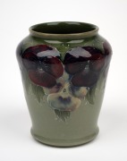 MOORCROFT "Pansy" pottery vase on early celadon ground, impressed "MOORCROFT, BURSLEM, ENGLAND" with underglaze green signature "W. Moorcroft", 10.5cm high. - 2