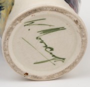 MOORCROFT "Pansy" miniature pottery vase on early celadon and cream ground, impressed "MOORCROFT, BURSLEM" with underglaze green signature "W. Moorcroft", 8.5cm high. - 3
