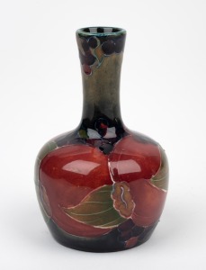 MOORCROFT "Pomegranate" miniature pottery vase on celadon/blue ground, impressed "MOORCROFT, BURSLEM", with early green underglazed signature mark, 9.5cm high.