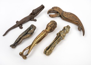 Five assorted antique novelty nut crackers, 19th/20th century, ​​​​​​​the largest 17cm long.