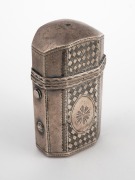 A Georgian sterling silver scent bottle holder with original crystal bottle, early 19th century, 5cm high.
