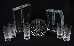 Three Scandinavian clear glass vases, together with five Iittala Finish vodka beakers, 20th century, (8 items), ​​​​​​​the largest 15cm high.