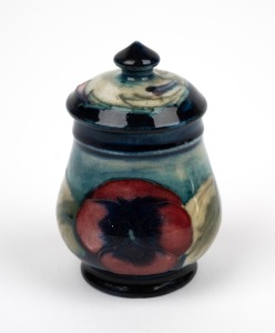 MOORCROFT "Pansy" rare pottery mustard pot, impressed "MOORCROFT", 6cm high.