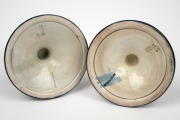 MOORCROFT "Pansy" pair of pottery candlesticks on blue ground impressed "MOORCROFT, MADE IN ENGLAND", 8cm high, 9.5cm diameter. - 3