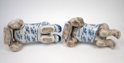 A pair of reproduction Chinese blue and white figural porcelain headrests, 20th century, 22cm high, 32cm long. - 5