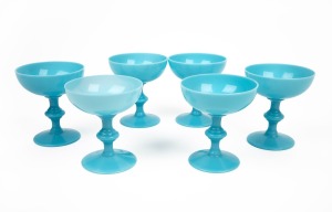 A set of six antique French blue martini glasses, early 20th century, ​​​​​​​10.5cm high.