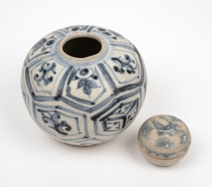 195 · An Annamese blue and white lidded pot, together with an Annamese blue and white pot, Ming Dynasty 14th/15th century, the larger 6cm high. ​​​​​​​PROVENANCE: The Rod Thomas Collection, Melbourne.