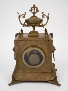 An antique French mantle clock in ornate gilt metal case, with eight day time and bell striking movement and Roman numerals, 19th century, ​​​​​​​36cm high. - 3