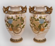 SATSUMA pair of Japanese export ware mantle vases, 20th century, ​​​​​​​33cm high.