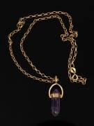 A 9ct gold and amethyst pendant, suspended on a 9ct gold chain, 20th century, the pendant 3.3cm high, the chain 43cm long and 4.5 grams. - 2