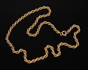 353 · An 18ct gold rope twist necklace, stamped "750", 47cm long, 11.5 grams.