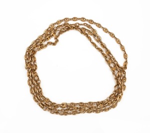 348 · A vintage 15ct gold chain, early 20th century, note: the large joining link a later gold plated addition most likely to replace a clasp, 37cm long, 10.7 grams total.