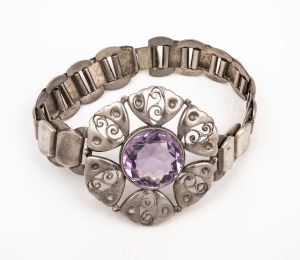 342 · KARL HARST vintage German silver and purple stone bracelet, 20th century, stamped "HARST, 800", 20cm long.