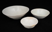 Three antique Chinese porcelain bowls, Sung Dynasty, the largest 18.5cm diameter. ​​​​​​​PROVENANCE: The Rod Thomas Collection, Melbourne.