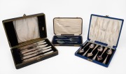 Antique boxed silver plated fish cutlery with mother of pearl handles, together with two boxed sets of cutlery, 19th /20th century, (3 items).