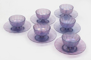 Murano glass desert service comprising of 6 bowls and saucers, 20th century, (12 items), ​​​​​​​the bowls 7cm high, 9cm diameter.