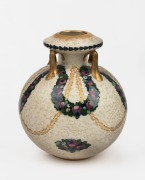 ROYAL VIENNA Austrian porcelain vase adorned with floral swags and gilt highlights, early 20th century, circular factory mark to base, ​​​​​​​15cm high.