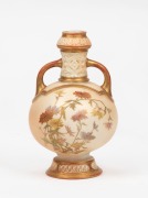 ROYAL WORCESTER antique English porcelain vase with chrysanthemum decoration, puce factory mark to base, 13cm high.