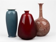 AULT pottery vase with grey/blue glaze, together with two BRETBY pottery vases with flambe and experimental glazes, 19th/20th century, (3 items), ​​​​​​​the largest 26cm high.